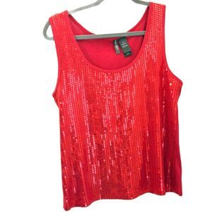Bisou Bisou Red Sequin Tank Top Sleeveless Party Holiday Size M